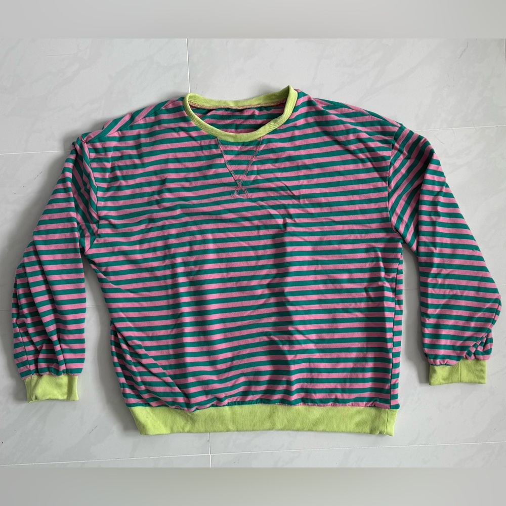 Striped Color Block Long Sleeve Crew Neck Sweatshirt Casual Loose Pullover